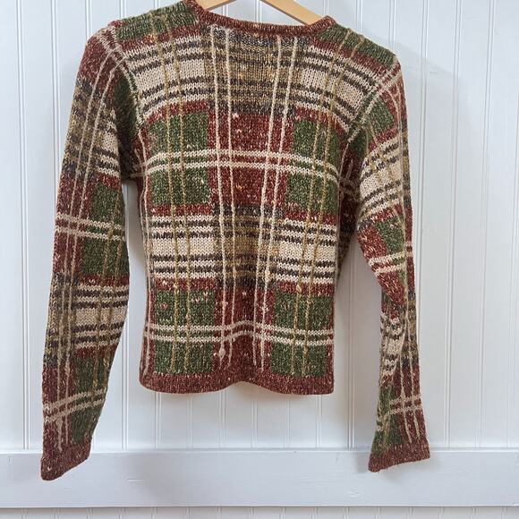 Vintage Plaid Knit Sweater Women's M Cottagecore Academia Earth Tone Warm Cozy - Picture 3 of 8